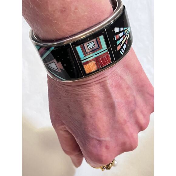 ErVin Paul Tsosie Navajo Sterling Silver Micro Inlay  Cuff Bracelet - Picture 9 of 13